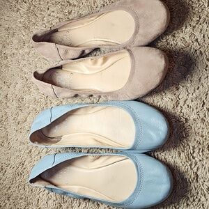 2 Pairs Vince Camuto Leather Suede Ballet Flats W-Ellen Size 7 Tan & Blue C16
